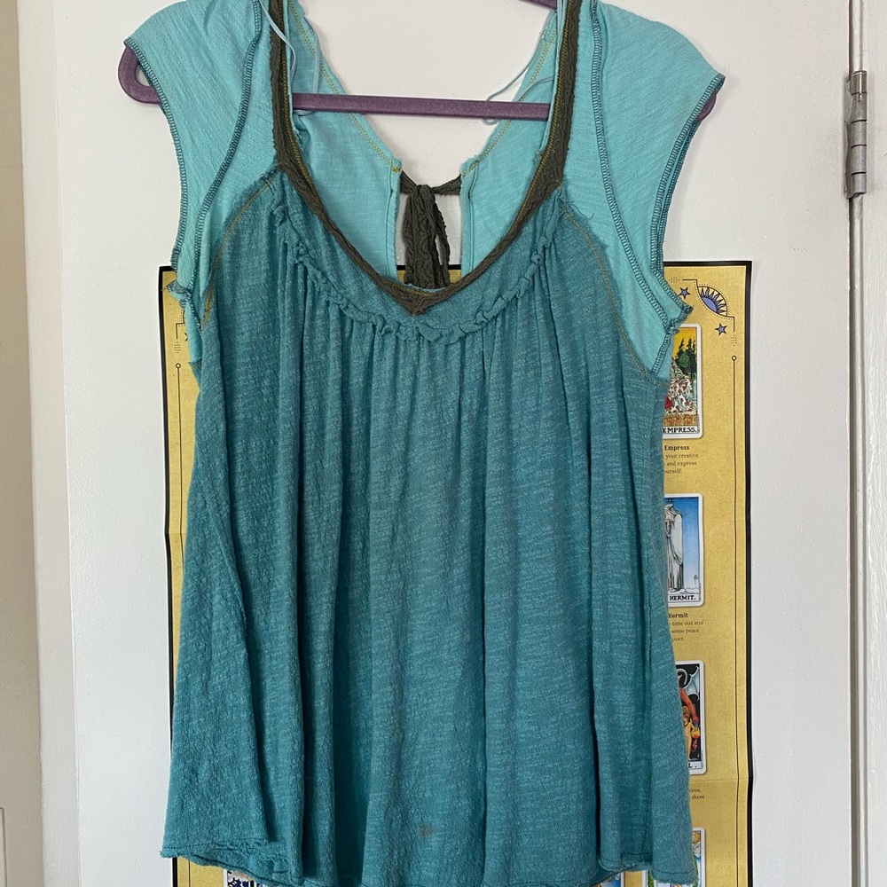 Free People Gauze Flowy Blouse Turquoise
